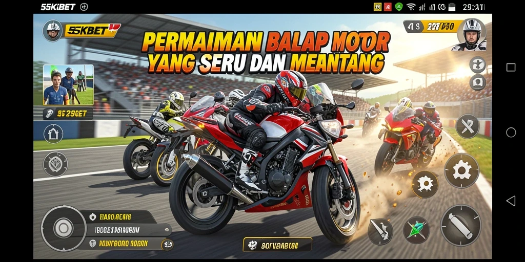 Screenshot menampilkan adegan balap motor yang intens dan mendebarkan.