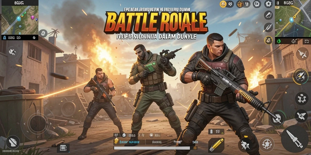 Tampilan gameplay mendebarkan dalam pertempuran Battle Royale.