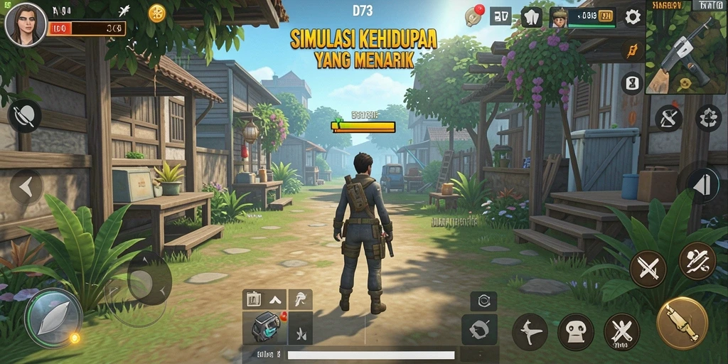 Tangkapan layar gameplay D73 menunjukkan interaksi karakter yang menarik.