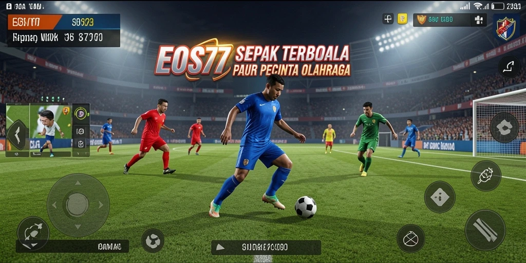 Tampilan gameplay nyata dalam pertandingan sepak bola yang seru.