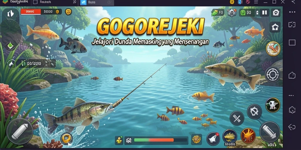 Screenshot utama GOGOREJEKI menampilkan momen memancing yang mendebarkan.