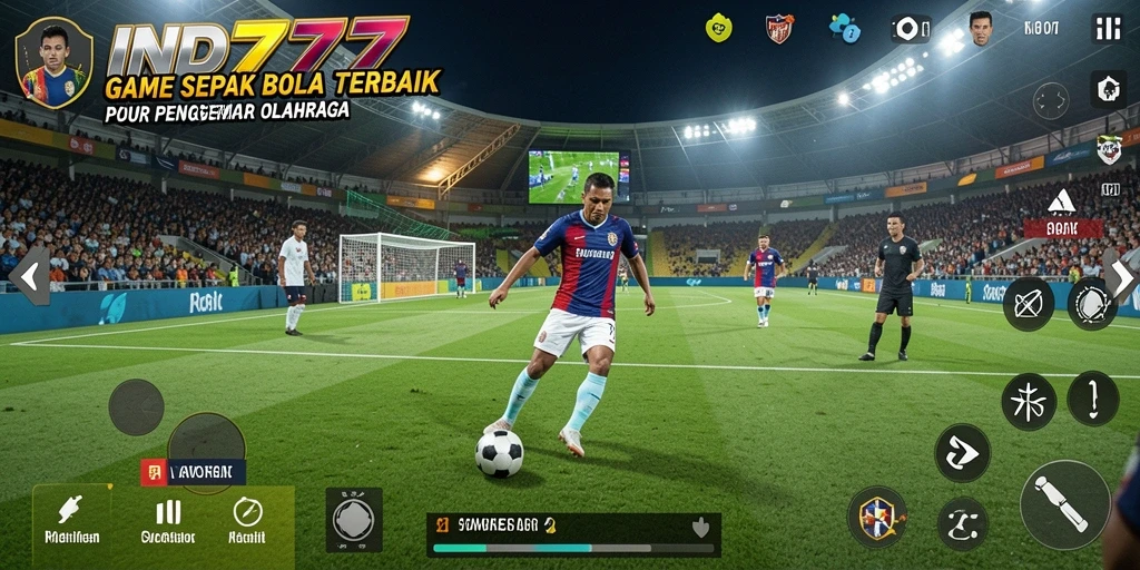 Screenshot game IND777 menampilkan aksi seru di lapangan sepak bola.