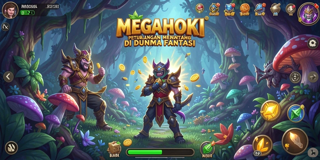 Tangkapan layar MEGAHOKI yang memperlihatkan aksi petualangan yang mendebarkan.