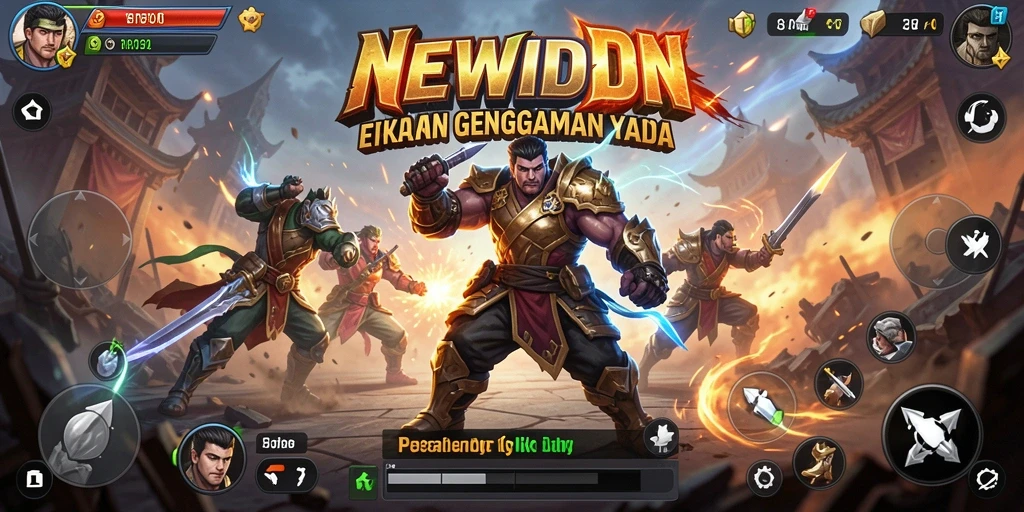 Screenshot gameplay NEWIDN menampilkan pertarungan epik di arena yang dinamis.