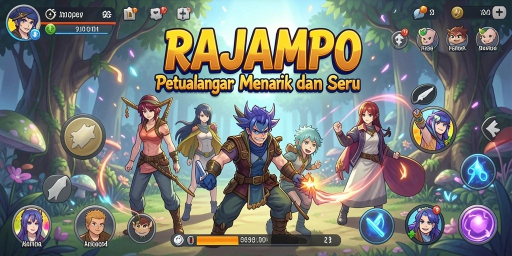 Gameplay RAJAMPO dengan karakter anime ikonik dalam aksi.