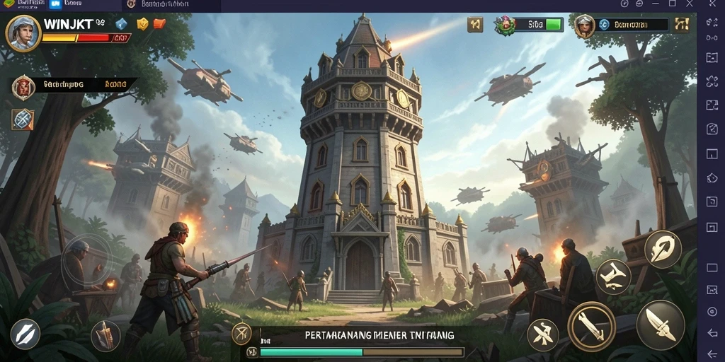 Screenshot gameplay WINJKT menampilkan aksi pertahanan menara yang seru.