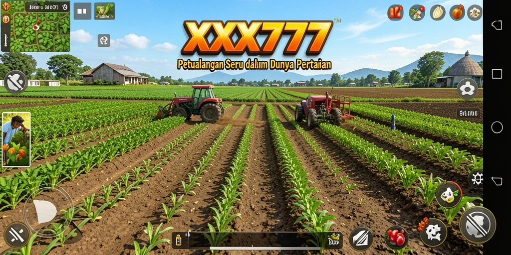 Screenshot utama XXX777 menunjukkan pengalaman bertani yang seru.